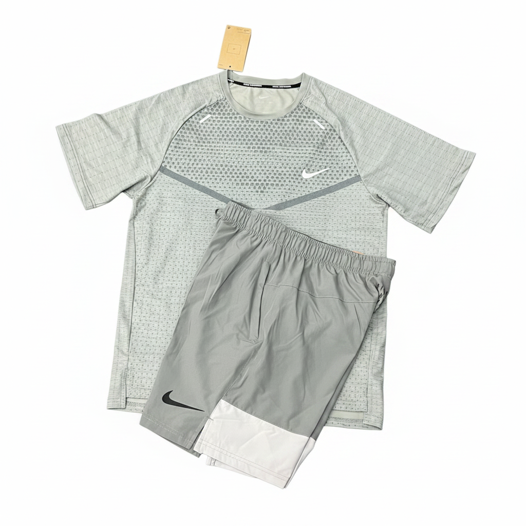 Grey Nike activewear t-shirt and shorts set