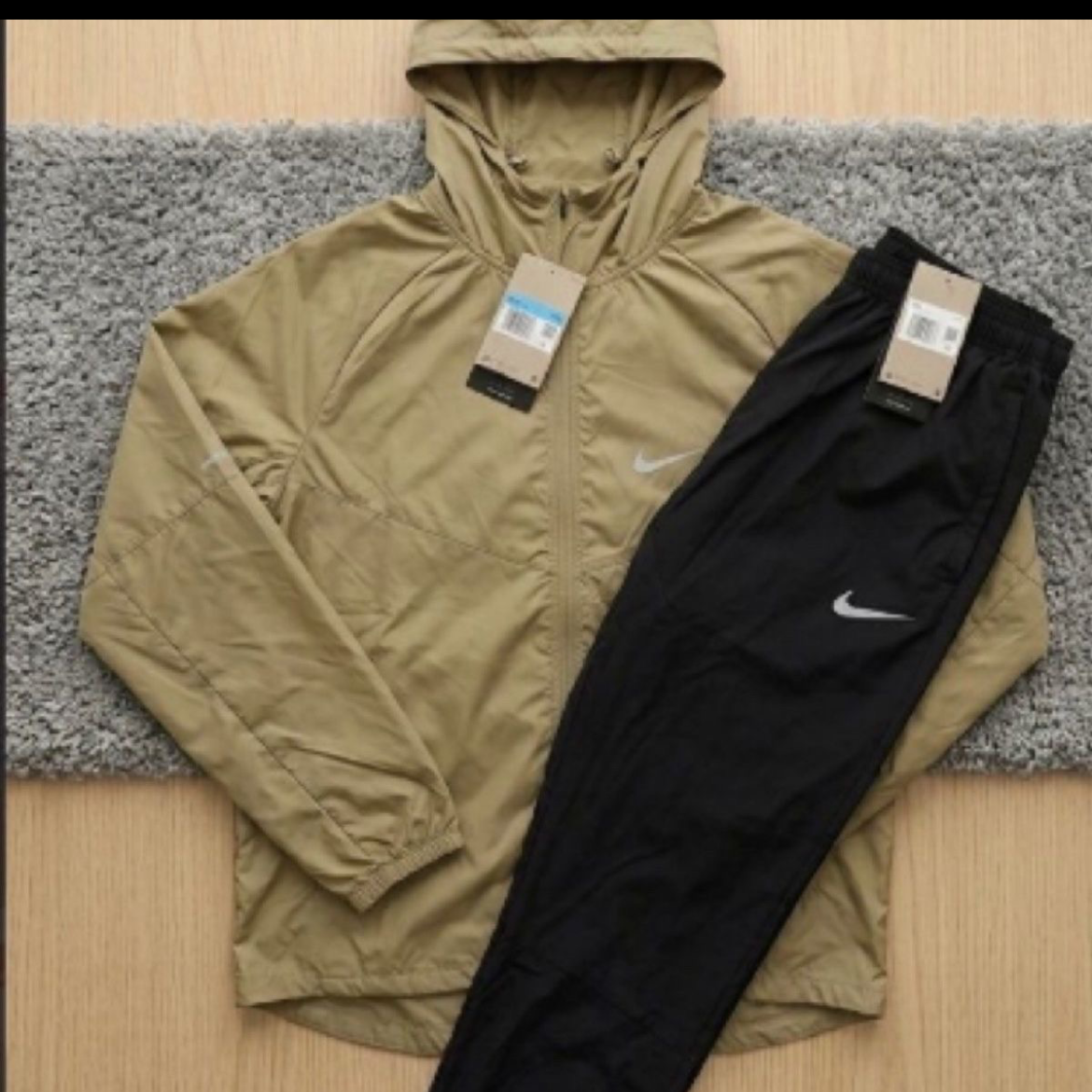 Khaki windbreaker W/ black track pants